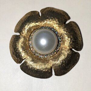 Vintage MARBOUX MARCEL BOUCHER Gold Tone AB Stone Floral Flower Brooch Pin